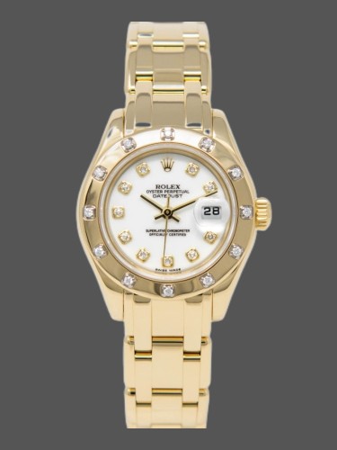 Rolex Pearlmaster 80318 Yellow Gold White Dial 29MM Lady Replica Watch