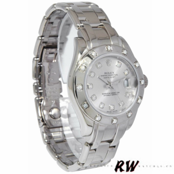 Rolex Pearlmaster 80319 Silver Diamond Dial 29MM Lady Replica Watch