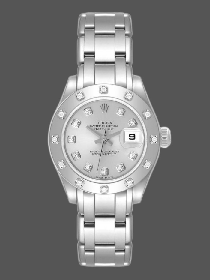 Rolex Pearlmaster 80319 Silver Diamond Dial 29MM Lady Replica Watch