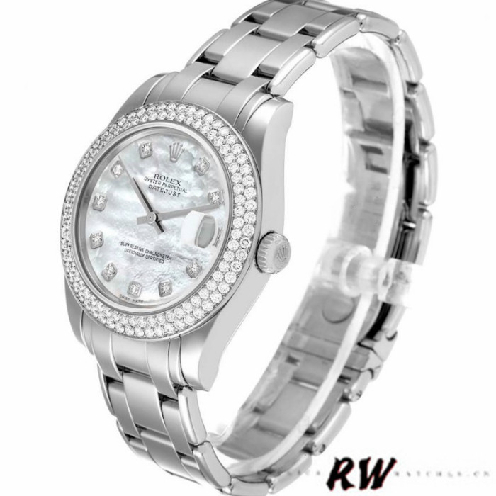 Rolex Pearlmaster 81339 White MOP Diamond Dial 34mm Lady Replica Watch