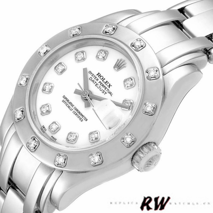 Rolex Pearlmaster 80319 White Dial Diamond 29MM Lady Replica Watch