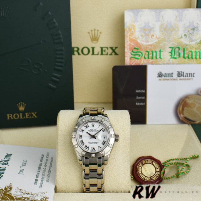 Rolex Pearlmaster 80319 White Roman Dial 29MM Lady Replica Watch
