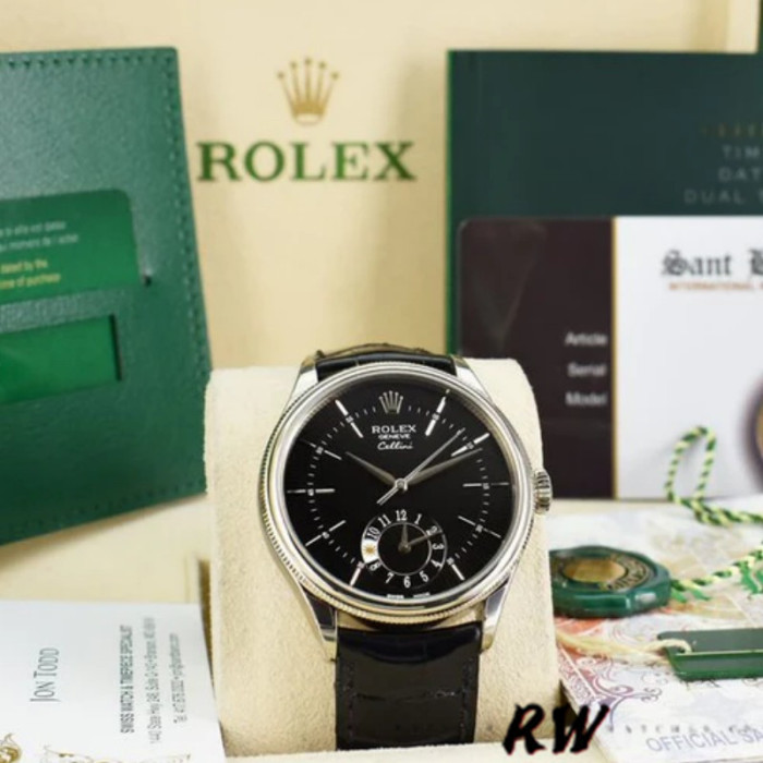 Rolex Cellini Dual Time 50529 Black Guilloche Dial 39mm Mens Replica Watch