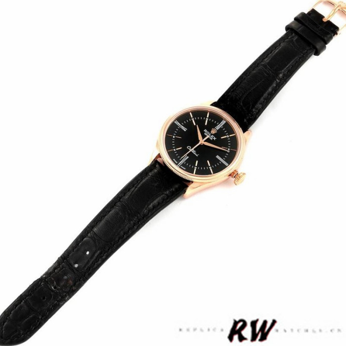 Rolex Cellini Time 50505 Black Leather Strap Black Dial 39mm Mens Replica Watch