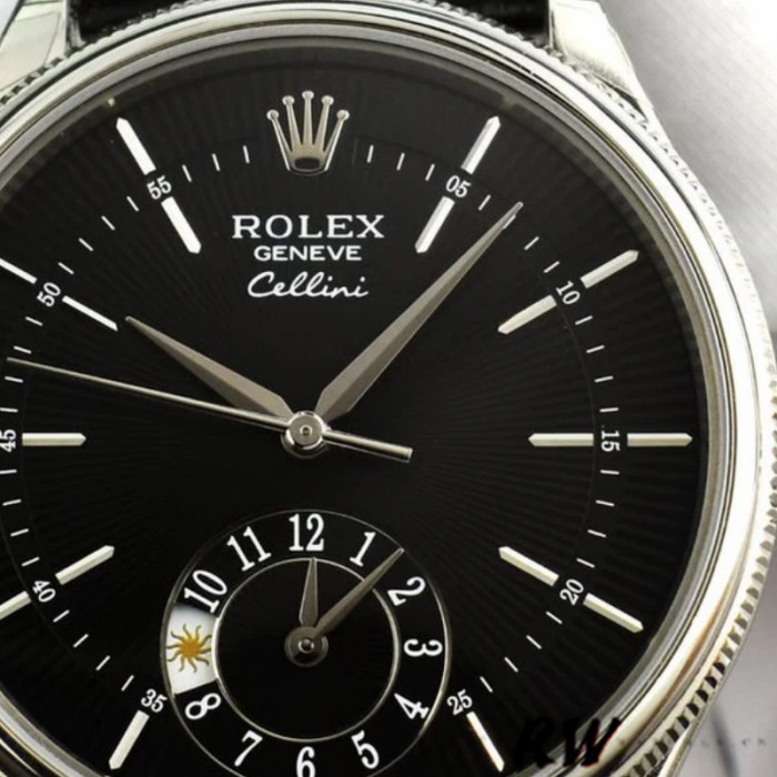 Rolex Cellini Dual Time 50529 Black Guilloche Dial 39mm Mens Replica Watch