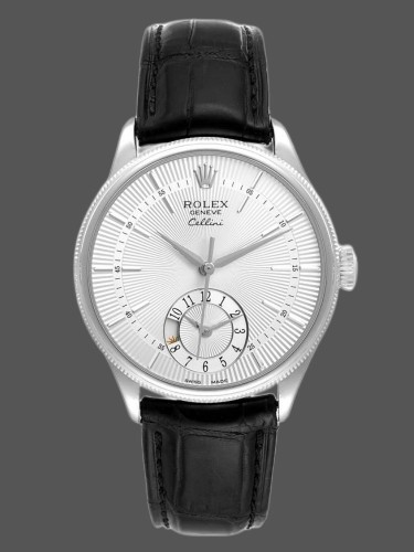 Rolex Cellini Dual Time 50529 Silver Dial 39mm Mens Replica Watch