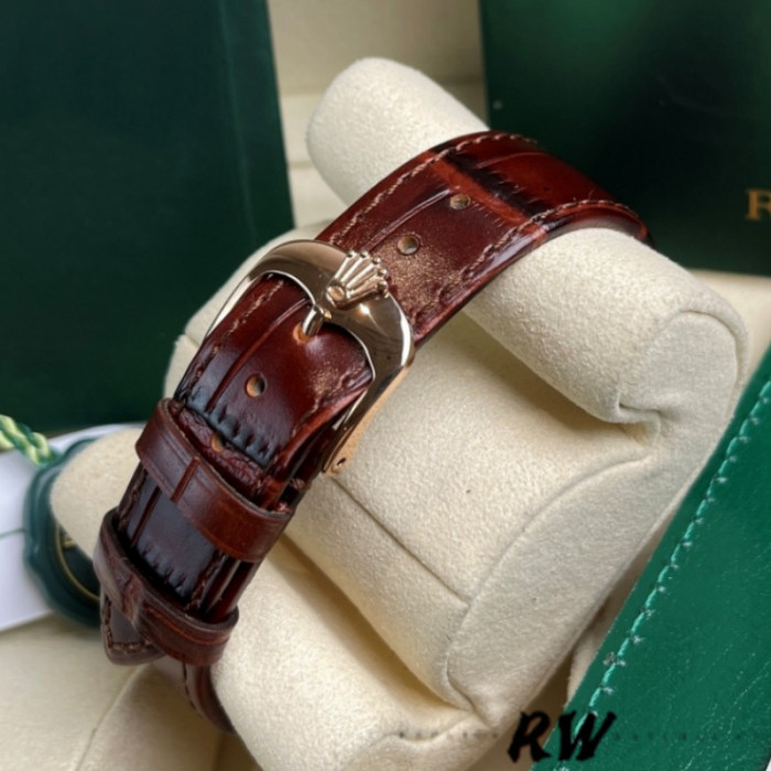 Rolex Cellini Time 50505 Brown Leather Strap Black Dial 39mm Mens Replica Watch