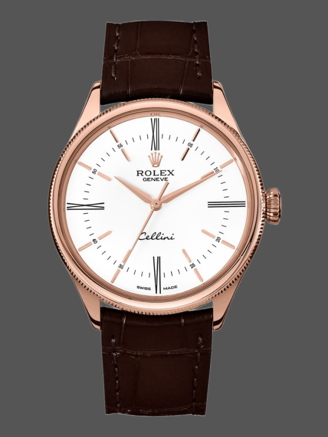 Rolex Cellini Time 50505 Brown Leather Strap White Dial 39mm Mens Replica Watch
