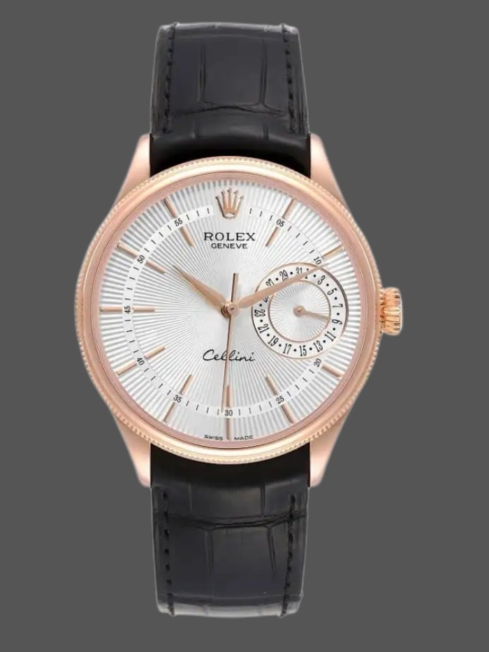 Rolex Cellini Date 50515 Rose Gold Silver Guilloche Index Dial 39mm Mens Replica Watch