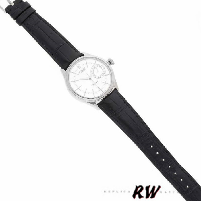 Rolex Cellini Date 50519 Black Leather Silver Dial 39mm Mens Replica Watch