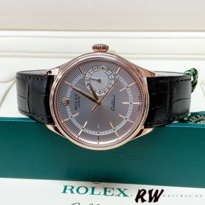 Rolex Cellini Date 50515 Rose Gold Silver Guilloche Index Dial 39mm Mens Replica Watch