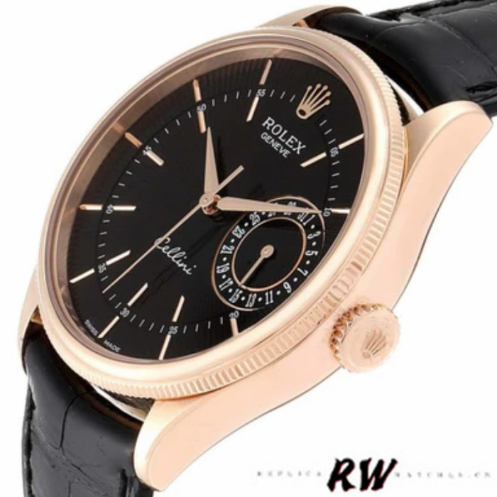 Rolex Cellini Date 50515 Rose Gold Black Index Dial 39mm Mens Replica Watch