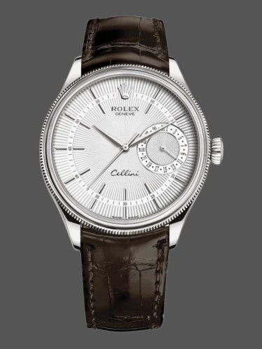 Rolex Cellini Date 50519 Brown Leather Silver Dial 39mm Mens Replica Watch