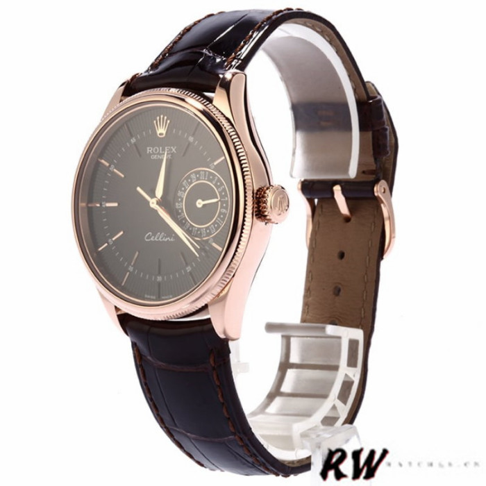 Rolex Cellini Date 50515 Brown Leather Black Index Dial 39mm Mens Replica Watch
