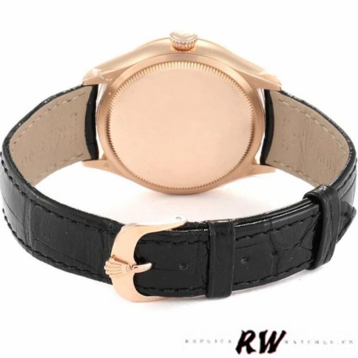 Rolex Cellini Dual Time 50525 Black Dial Black Leather Strap 39mm Mens Replica Watch