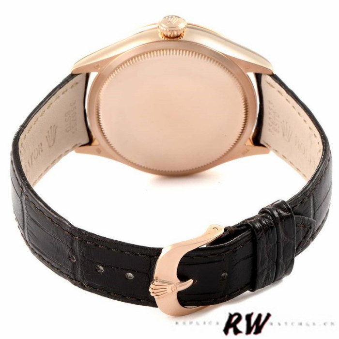 Rolex Cellini Dual Time 50525 Brown Guilloche Dial Black Leather Strap 39mm Mens Replica Watch