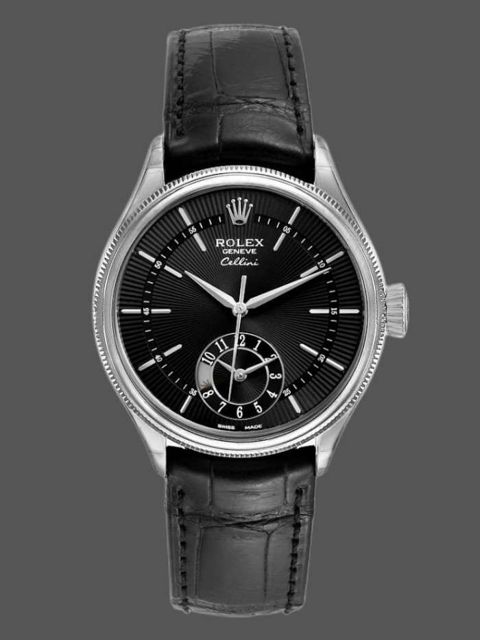Rolex Cellini Dual Time 50529 Black Dial White Gold 39mm Mens Replica Watch