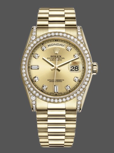 Rolex Day-Date 118388 Yellow Gold Champagne Dial 36MM Unisex Replica Watch