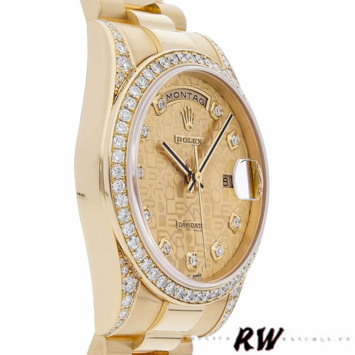 Rolex Day-Date 118388 Yellow Gold Champagne Diamond Dial 36MM Unisex Replica Watch