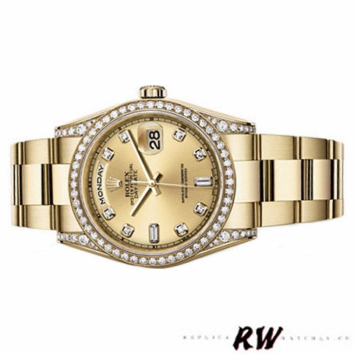 Rolex Day-Date 118388 Diamond Bezel Champagne Dial 36MM Unisex Replica Watch
