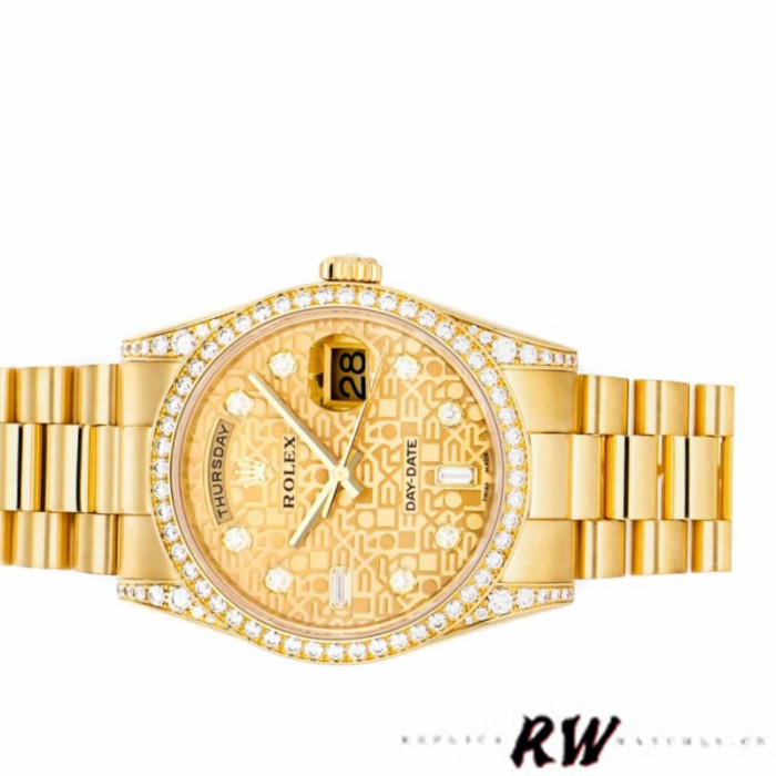 Rolex Day-Date 118388 Champagne Jubilee Diamond Dial Yellow Gold 36MM Unisex Replica Watch