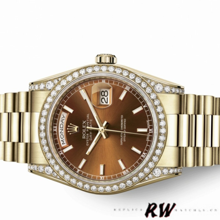 Rolex Day-Date 118388 Diamond Bezel Chocolate Brown Dial 36MM Unisex Replica Watch