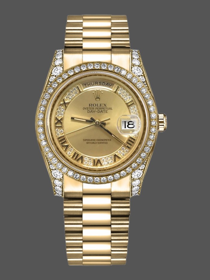 Rolex Day-Date 118388 Champagne Diamond Dial Yellow Gold 36MM Unisex Replica Watch