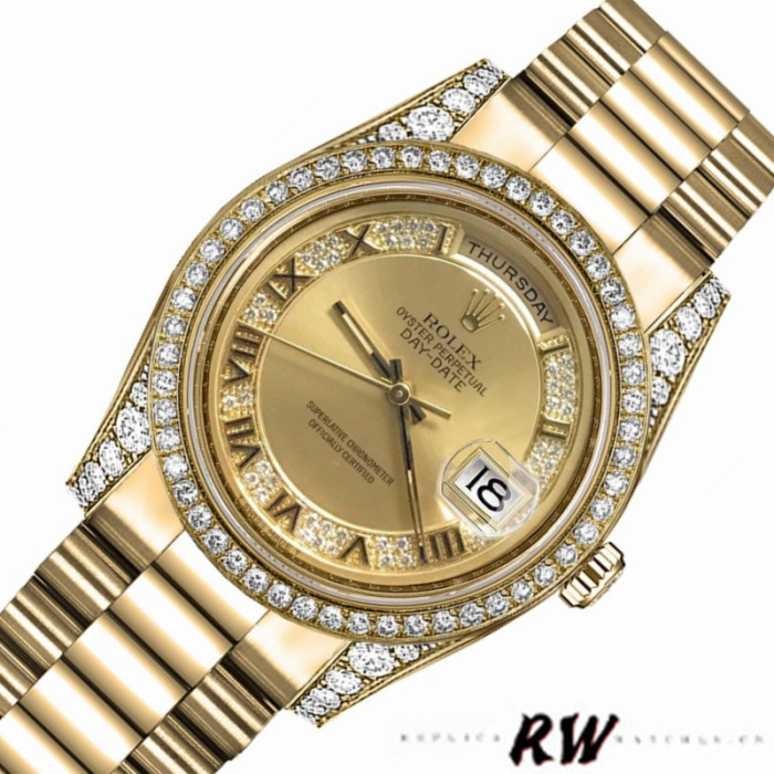 Rolex Day-Date 118388 Champagne Diamond Dial Yellow Gold 36MM Unisex Replica Watch