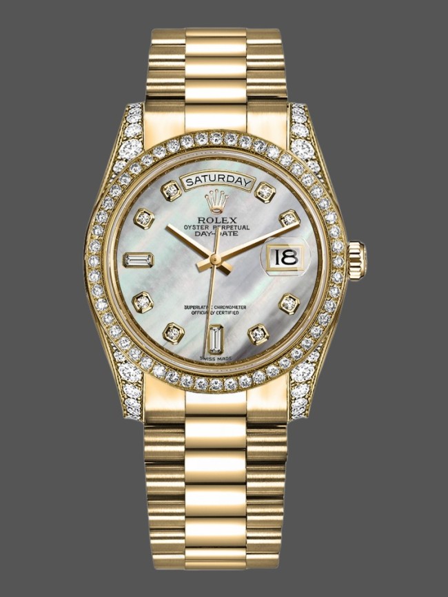 Rolex Day-Date 118388 White Mother-Of-Pearl Diamond Dial 36MM Unisex Replica Watch