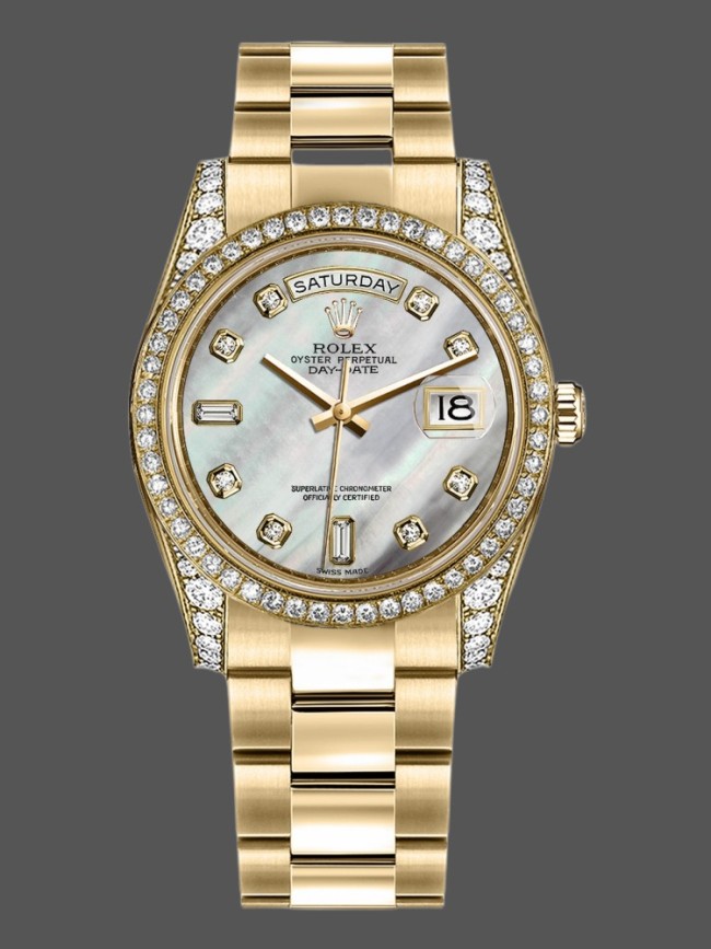 Rolex Day-Date 118388 White MOP Diamond Dial 36MM Unisex Replica Watch