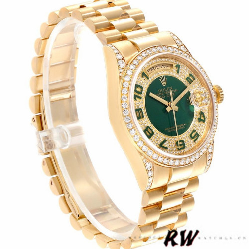 Rolex Day-Date 118388 Yellow Gold Green Enamel Diamond Dial 36MM Unisex Replica Watch