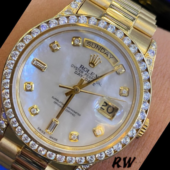 Rolex Day-Date 118388 White Mother-Of-Pearl Diamond Dial 36MM Unisex Replica Watch
