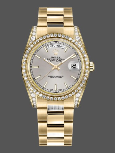 Rolex Day-Date 118388 Diamond Bezel Silver Index Dial 36MM Unisex Replica Watch