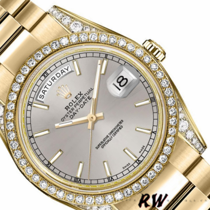 Rolex Day-Date 118388 Diamond Bezel Silver Index Dial 36MM Unisex Replica Watch