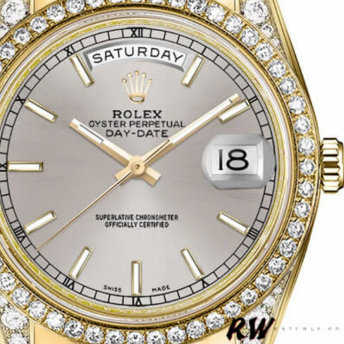 Rolex Day-Date 118388 Yellow Gold Silver Index Dial 36MM Unisex Replica Watch