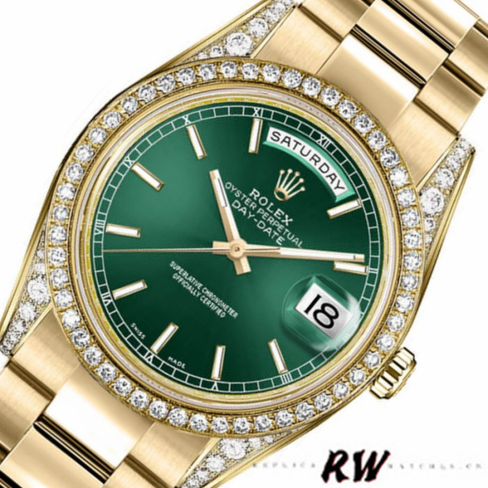 Rolex Day-Date 118388 Yellow Gold Green Index Dial 36MM Unisex Replica Watch