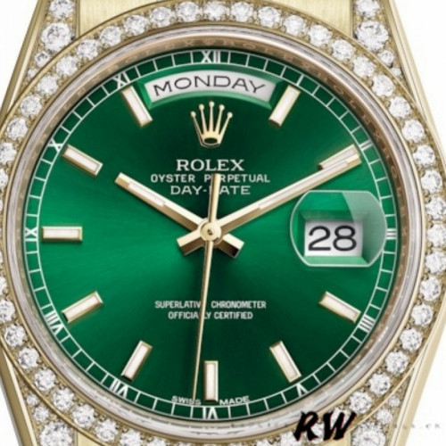 Rolex Day-Date 118388 Yellow Gold Green Index Dial 36MM Unisex Replica Watch