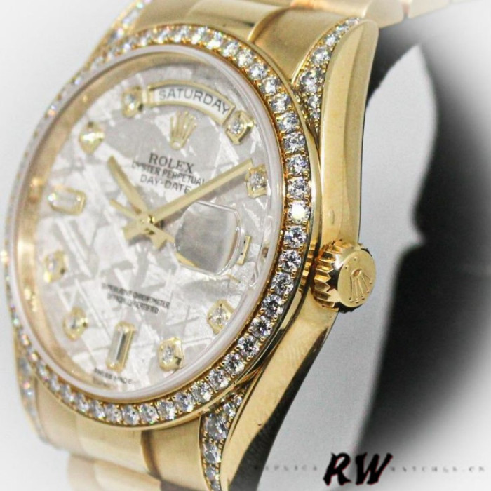 Rolex Day-Date 118388 Yellow Gold Diamond Meteorite Dial 36MM Unisex Replica Watch