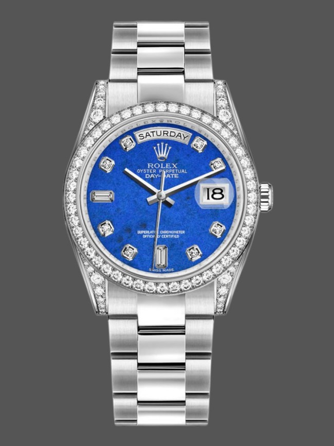 Rolex Day-Date 118389 Diamond Bezel Blue Dial 36MM Unisex Replica Watch