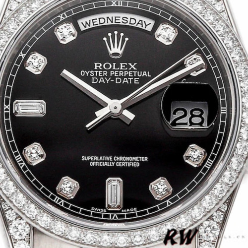 Rolex Day-Date 118389 White Gold Black Diamond Dial 36MM Unisex Replica Watch
