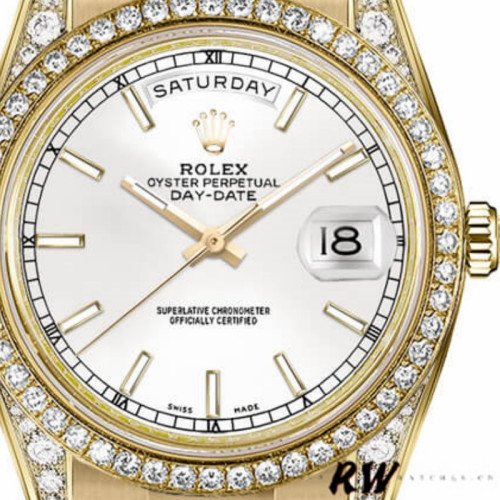 Rolex Day-Date 118388 Yellow Gold White Dial 36MM Unisex Replica Watch