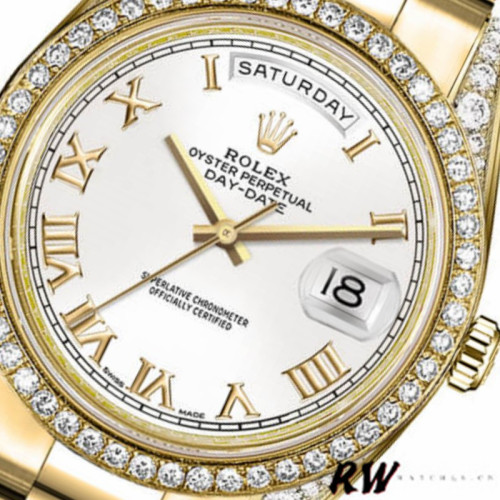 Rolex Day-Date 118388 Yellow Gold White Roman Numeral Dial 36MM Unisex Replica Watch