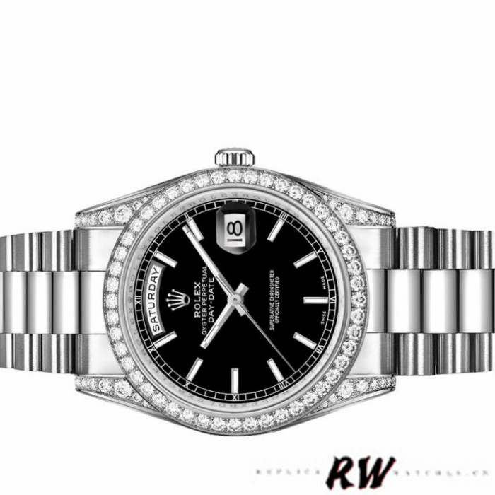 Rolex Day-Date 118389 White Gold Black Index Dial 36MM Unisex Replica Watch