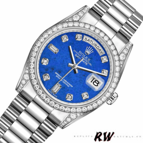 Rolex Day-Date 118389 Diamond Bezel Lapis Lazuli Blue Dial 36MM Unisex Replica Watch