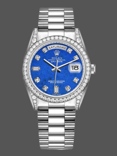 Rolex Day-Date 118389 Diamond Bezel Lapis Lazuli Blue Dial 36MM Unisex Replica Watch