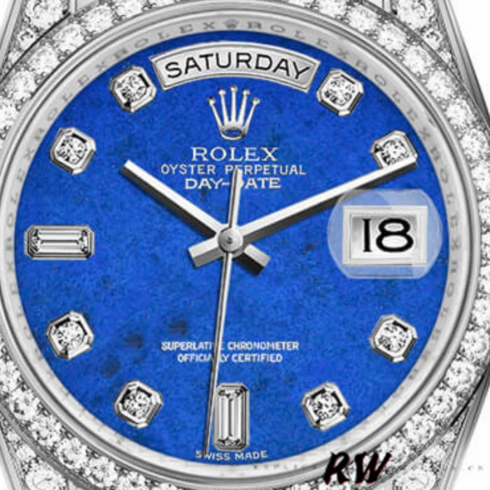 Rolex Day-Date 118389 Diamond Bezel Lapis Lazuli Blue Dial 36MM Unisex Replica Watch
