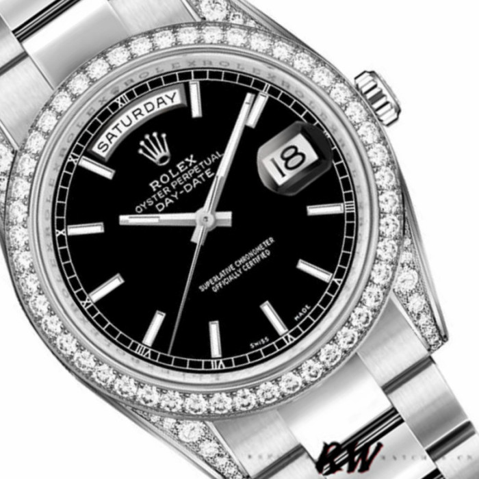 Rolex Day-Date 118389 Diamond Bezel Black Index Dial 36MM Unisex Replica Watch