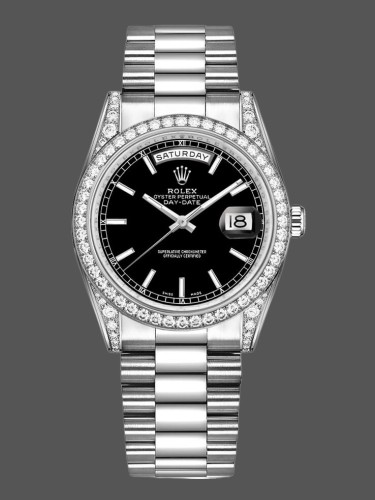 Rolex Day-Date 118389 White Gold Black Index Dial 36MM Unisex Replica Watch