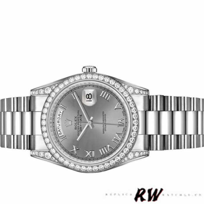Rolex Day-Date 118389 Rhodium Grey Roman Numeral  Dial 36MM Unisex Replica Watch