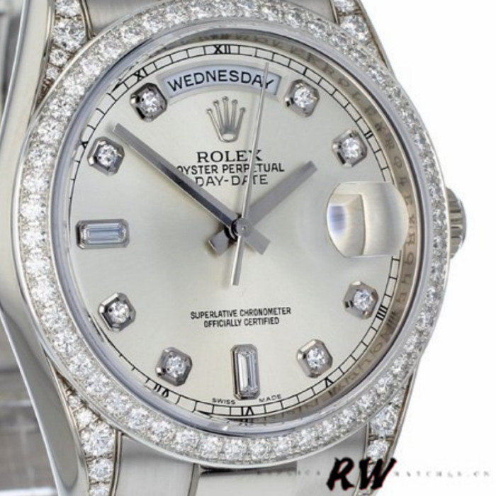 Rolex Day-Date 118389 Silver Diamond dial  36MM Unisex Replica Watch